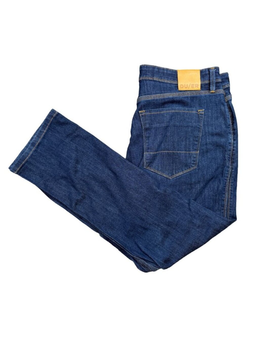 DUER Performance Denim Relaxed Tapered Jeans Mens 36x30 Dark Wash Stretch